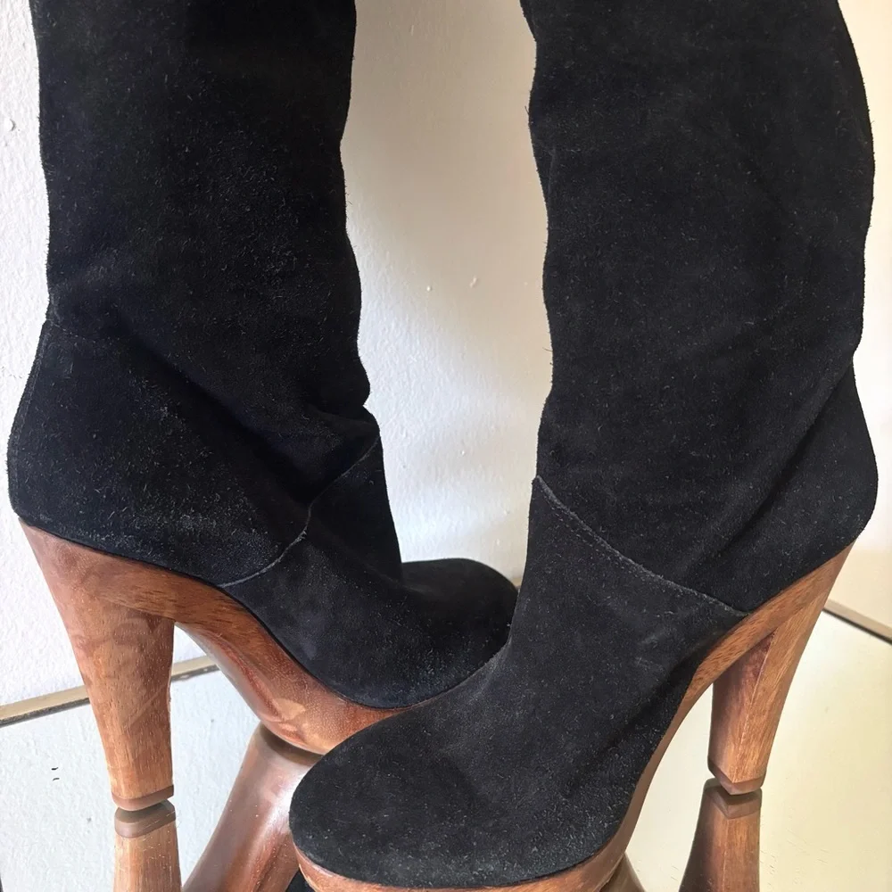 Michael Kors Tall Suede Sz 8.5 Platform Wooden Heel Women's Boots